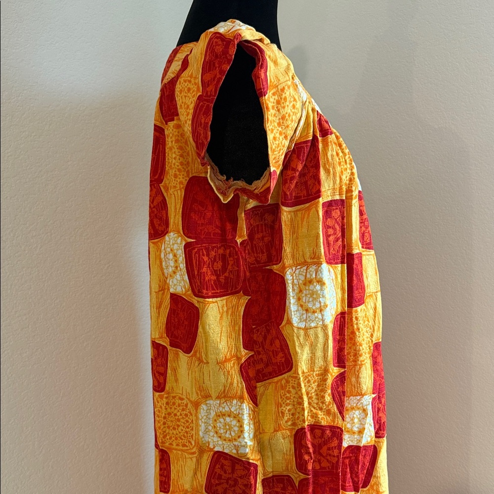 Vintage Made in Hawaii Elegant Red and Yellow Patchwork Maxi Dress - Picture 9 of 11